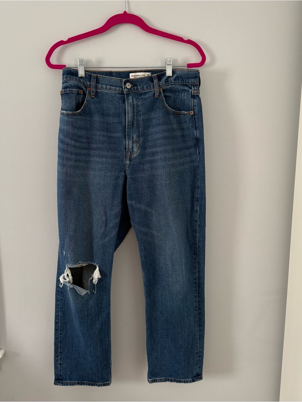 Abercrombie & Fitch Dark Blue Ankle Straight Ultra High Rise Distressed Jeans